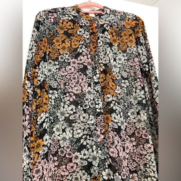 Pink Misty Mustardy Floral Shirt Dress With High Side Slits Leg Action Semisheer - Picture 4 of 6